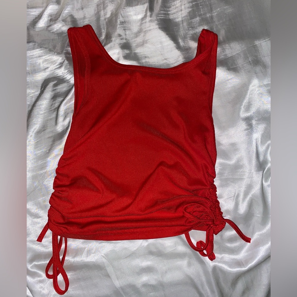 shein red cropped tank top with ties